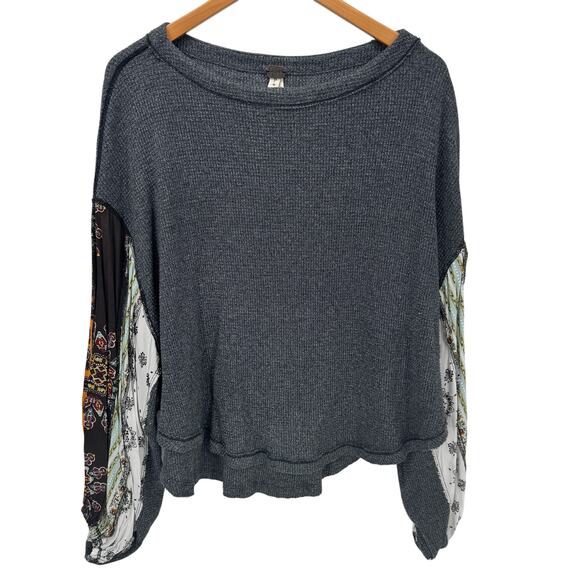 Free People Shirt Womens Small Blossom Thermal Paisley Oversize Balloon Sleeves - Picture 1 of 10